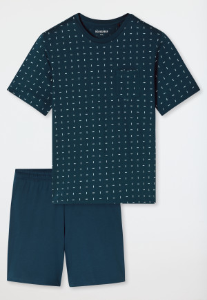Short pyjamas with petroleum patterned chest pocket - Comfort Essentials