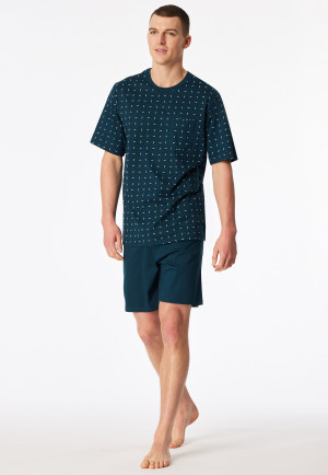 Short pyjamas with petroleum patterned chest pocket - Comfort Essentials