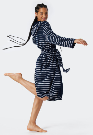 Light terry cloth bathrobe navy striped - Feather Terry