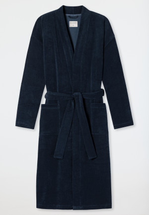 Light terry cloth bathrobe dark blue - Feather Terry