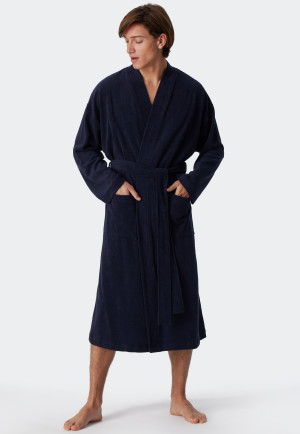 Light terry cloth bathrobe dark blue - Feather Terry