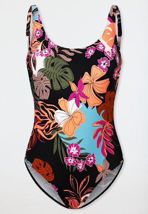 Swimsuit jersey flowers multicolor - Aqua