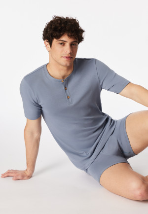 Henley shirt short sleeve button placket blue-grey - Rib Essentials