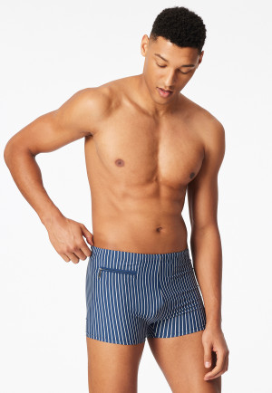 Swimming trunks with leg zipper pocket blue striped - Aqua