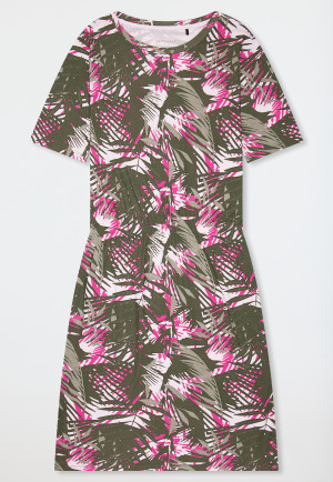 Sleep shirt short sleeve interlock elasticated waistband palm trees multicolor - Modern Nightwear