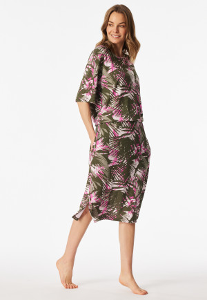 Sleep shirt short sleeve interlock elasticated waistband palm trees multicolor - Modern Nightwear