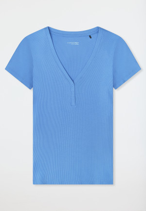 Shirt short sleeve double rib press studs aqua - Mix+Relax