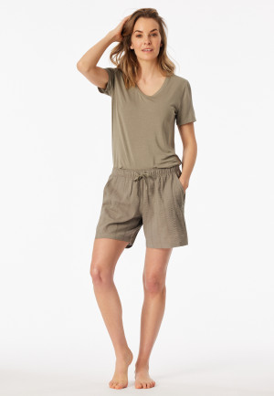 Pants short woven fabric seersucker jade - Mix+Relax