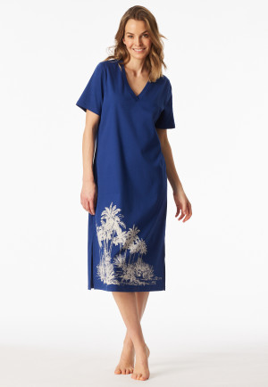 Sleep shirt short sleeve interlock palm trees blue - Interlock
