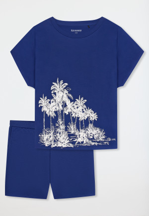 Short pyjamas interlock palm trees blue - Interlock
