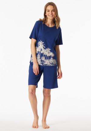 Short pyjamas interlock palm trees blue - Interlock