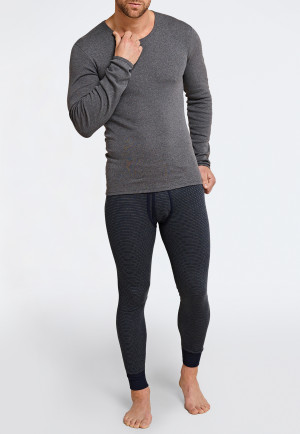 Long dark blue ringed underpants with fly, of a fine rib material - Feinripp melange